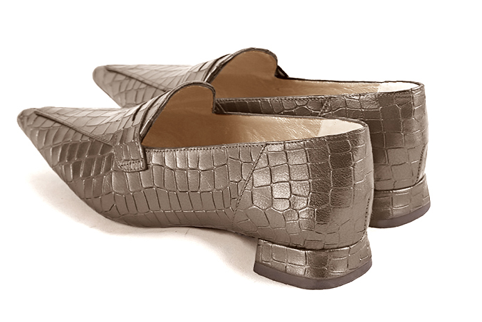 Bronze beige women's fashion loafers. Pointed toe. Flat flare heels. Rear view - Florence KOOIJMAN